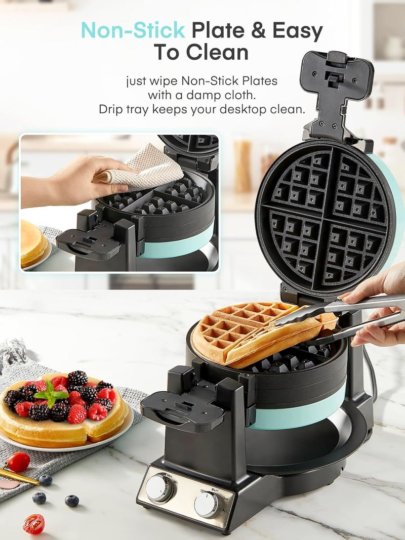 FOHERE 2-in-1 Omelette Maker&Waffle Maker, 1400W Omelet Waffle Maker 180° Flip, Adjustable Browning Control, Non-Removable & Nonstick Pans, Make Two Omelet and One Waffle at Once for Home (Mint Green) - Image 5